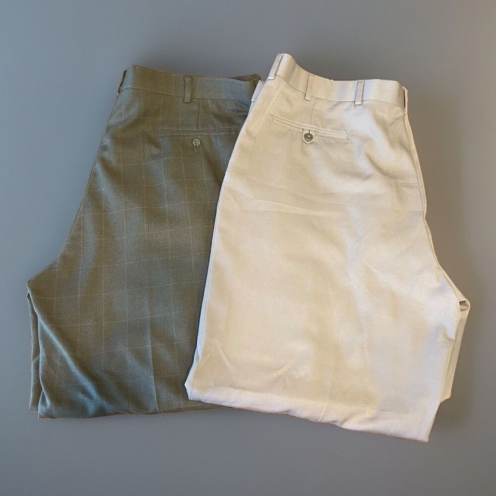 Men's Dress Pants Lot of 2 Size 42x32 George Plaid & Stafford Essentials Khaki